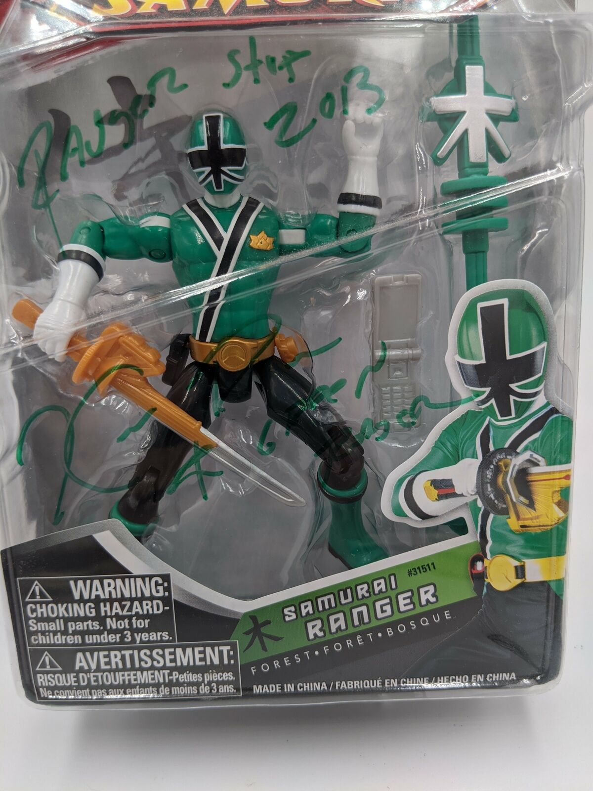 Power Rangers Samurai Green Ranger Figure Signed By Cameron Watanabe on Card