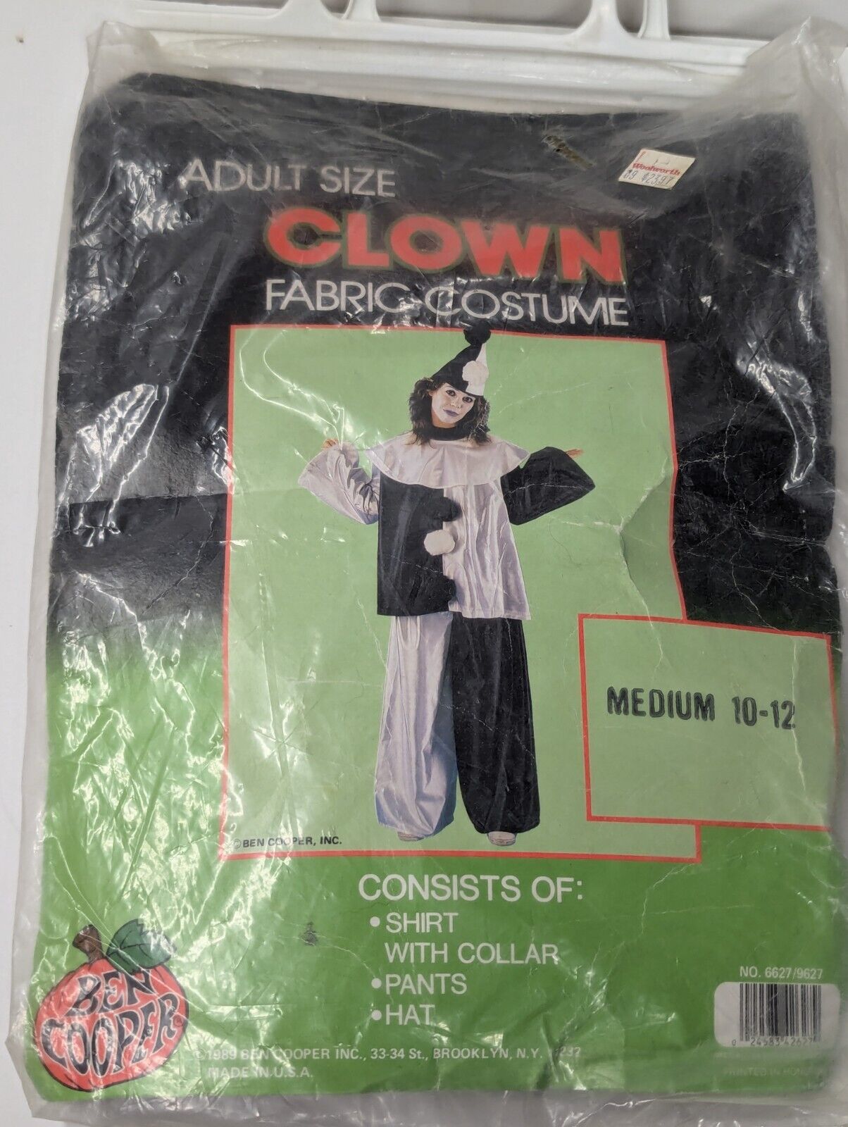 1989 Vintage Ben Cooper Clown Adult Medium 10-12 Size Halloween costume