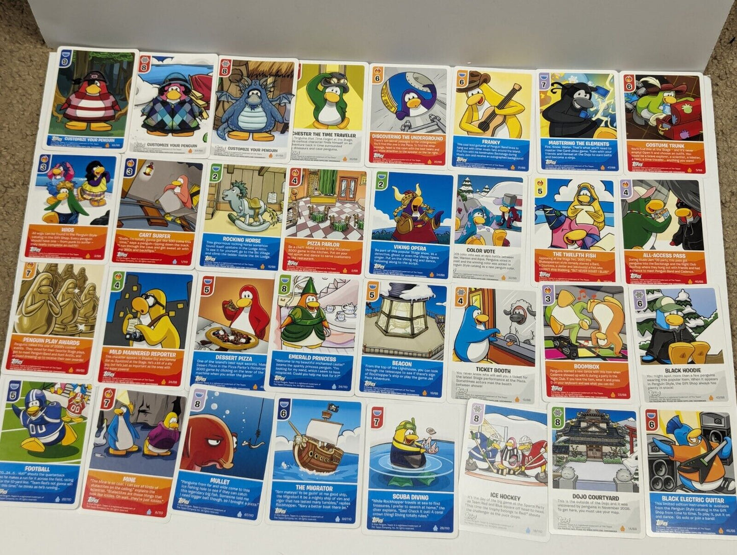 Topps Disney Club Penguin Card-Jitsu 70 Card Lot w/t Foil Cards, Poster & Tins