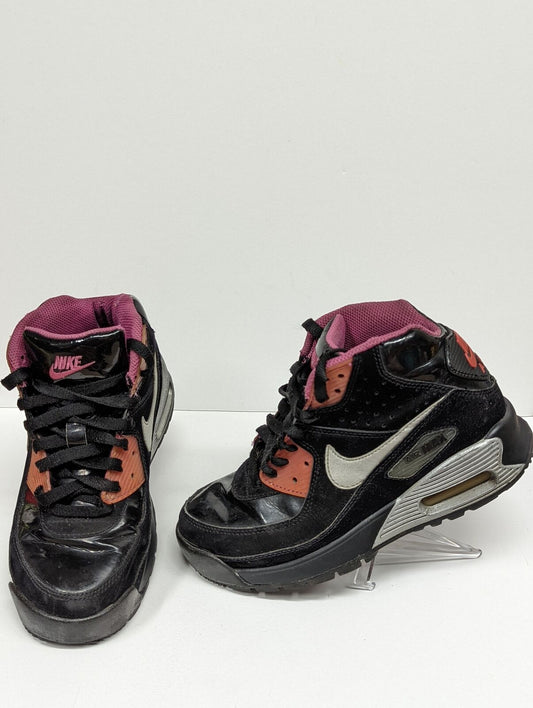 nike Air Max 90 Boots Youth Size Girls 3.5 Black/Pink Fire USED Cleaned