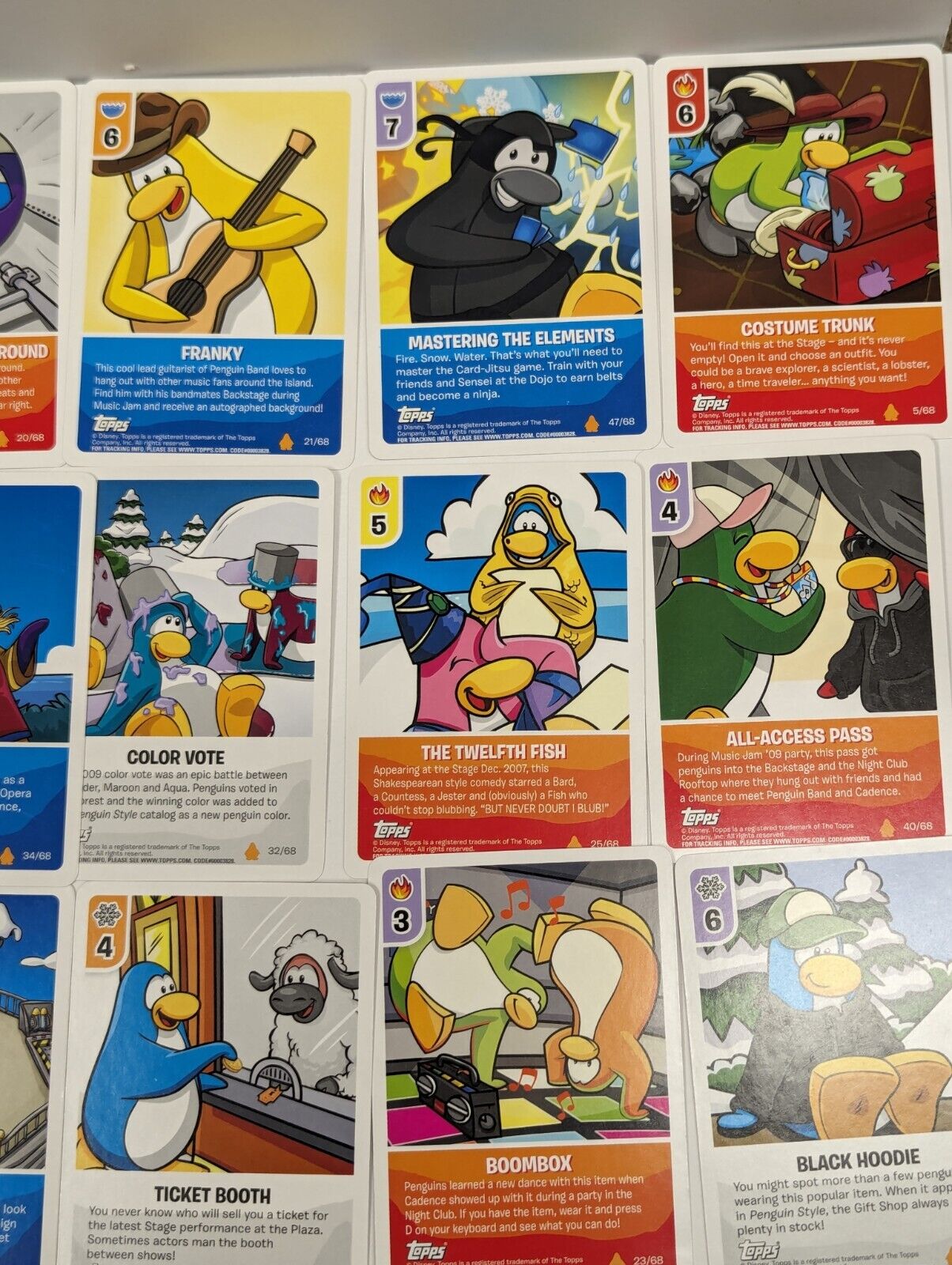 Topps Disney Club Penguin Card-Jitsu 70 Card Lot w/t Foil Cards, Poster & Tins