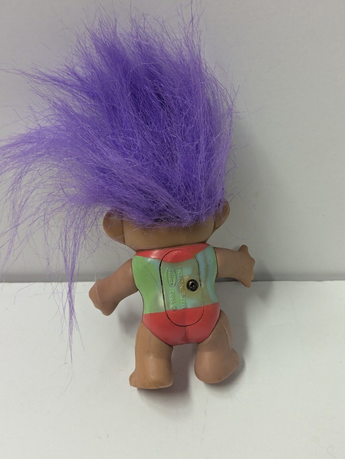  3" Vintage Troll Doll Soma Int. Inc. Yellow Eyes Light Up, Purple Hair 1992