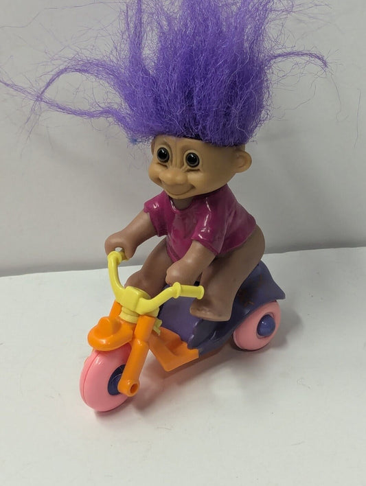 Vintage Purple Blue Hair Troll On Bike Figure Russ Berrie & Co