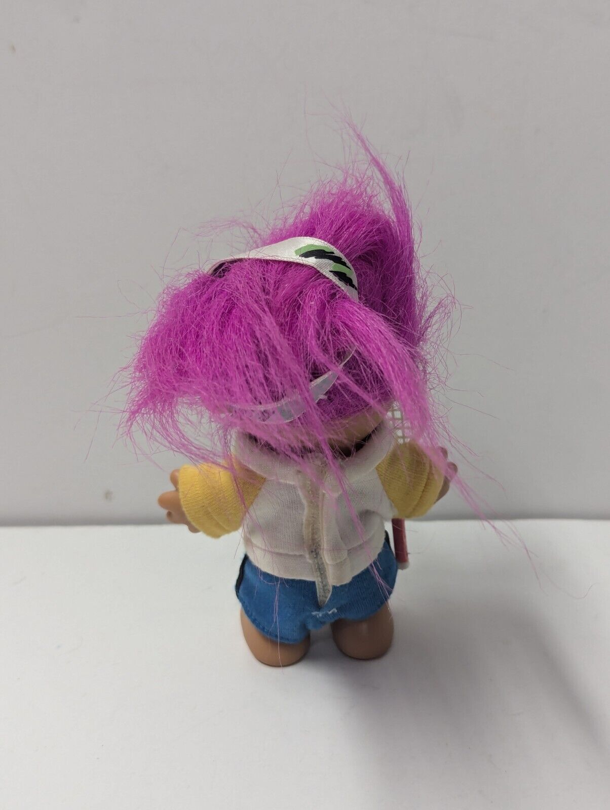 Vintage Russ Troll 5" Doll Tennis Player with Tennis Racket and Purple Hair