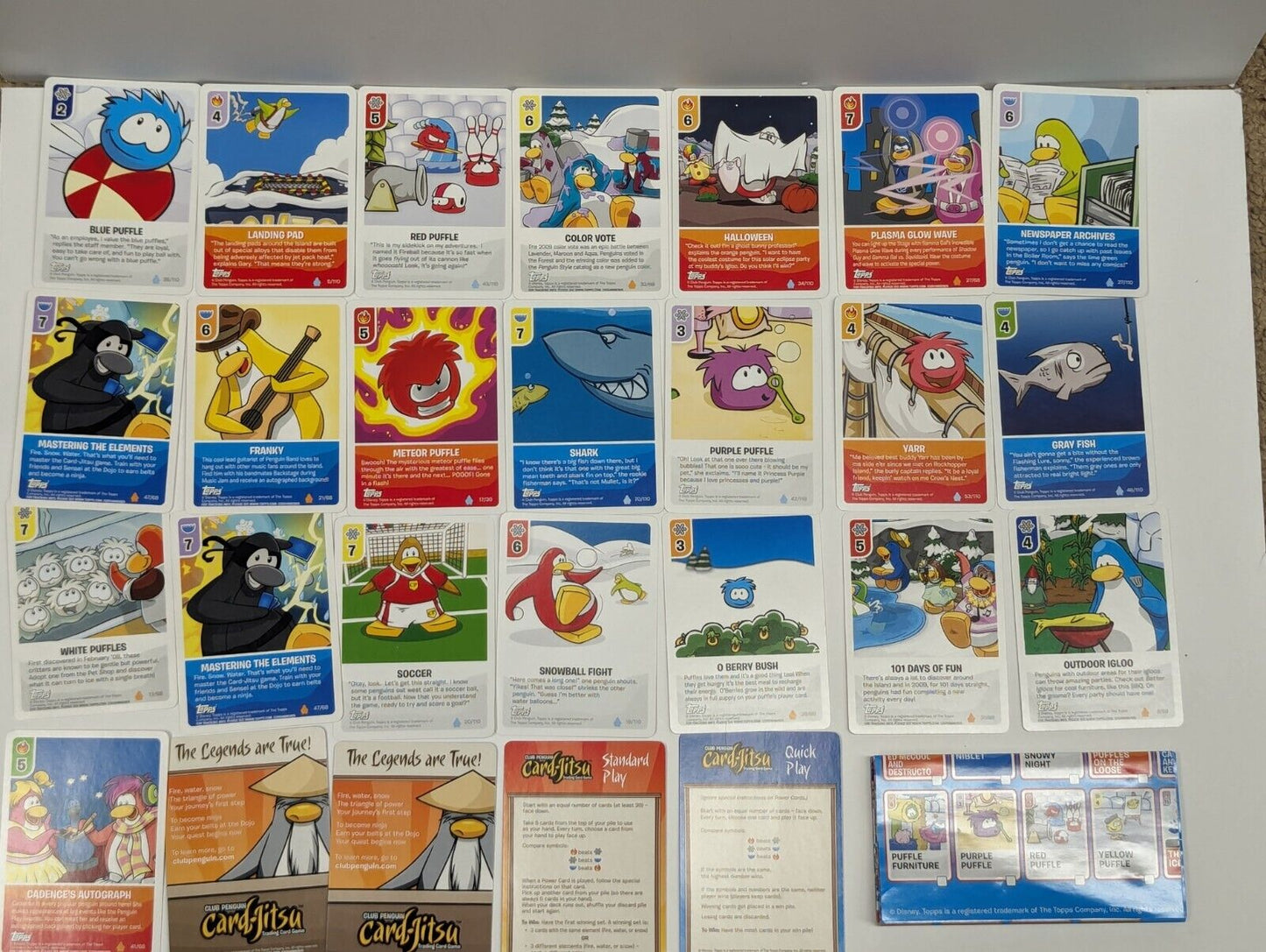 Topps Disney Club Penguin Card-Jitsu 70 Card Lot w/t Foil Cards, Poster & Tins