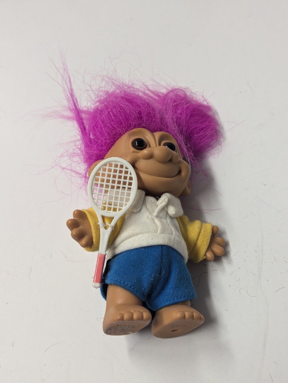 Vintage Russ Troll 5" Doll Tennis Player with Tennis Racket and Purple Hair